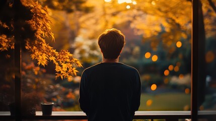 Poster - Autumn Solitude: A Contemplative Moment Amid Nature's Golden Glow