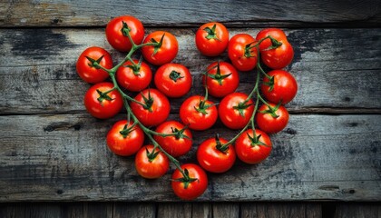 Wall Mural - Fresh Ripe Red Tomatoes on Rustic Wooden Backdrop