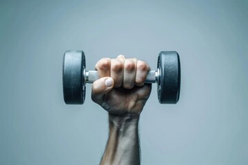 Wall Mural - A person's hand grasping a pair of dumbbells, ready for exercise