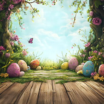 Easter celebration studio backdrop with festive decorations and vibrant colors image 