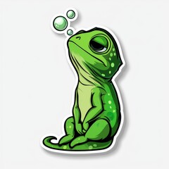 Sticker - Cartoon Green Lizard Blowing Bubbles