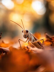 Wall Mural - Cricket isolated on autumn background