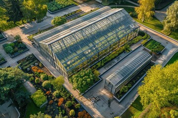 Wall Mural - Bird s eye view of the spacious new greenhouse