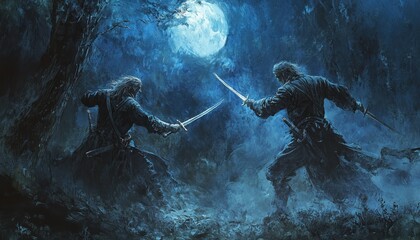 Moonlit Battle in the Enchanted Forest