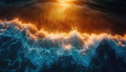 Wall Mural - Golden Sunset Over Ocean Waves