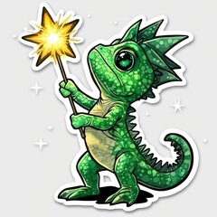 Poster - Cute Green Dragon Holding a Star Wand