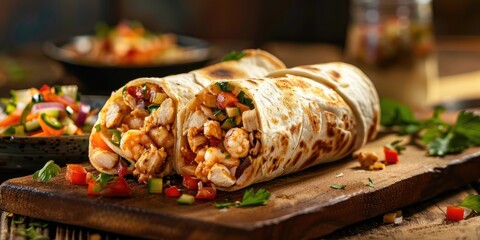 Wall Mural - Peruvian Shawarma Enrollado Wrap with Chicken Shrimp and Vegetables