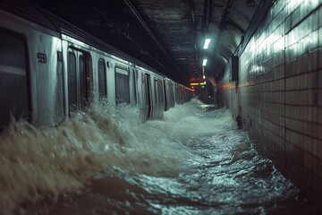 Wall Mural - Flooded Subway Tunnel with Train