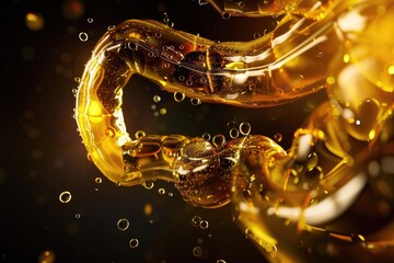Aufkleber - Close-up shot of liquid flowing out of a bottle, suitable for use in illustrations and designs where fluid motion is required