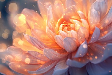 Wall Mural - Close-Up of Delicate Peach Flower Petals with Golden Sparkles