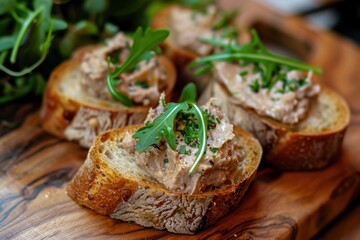 Canvas Print - Bread with spread on wooden platter