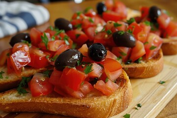 Canvas Print - Bruschetta made with olives and tomatoes