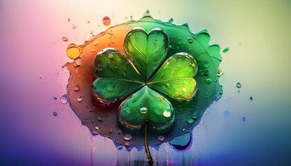 Wall Mural - Abstract round clover leaf with watercolor splashes extending outward, leaving the majority