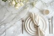 © VolumeThings - Fabric napkin rings cutlery on gray marble table