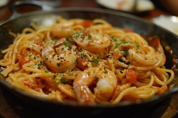 Canvas Print - Ingredients for a pasta dish with shrimp and cream sauce