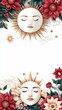 © Tung's companion - Sun with Closed Eyes, Floral Frame Illustration