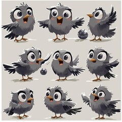 Poster - Cute Cartoon Birds with Big Eyes