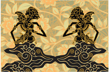 Wall Mural - Indonesian batik motifs by displaying a very distinctive wayang kulit silhouette figure