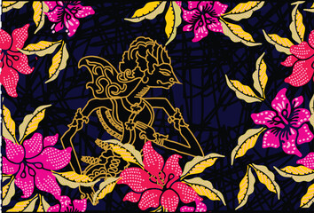 Wall Mural - Indonesian batik motifs by displaying a very distinctive wayang kulit silhouette figure