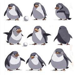 Sticker - Cartoon Penguins in Different Poses