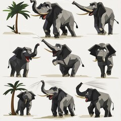 Wall Mural - Playful Elephants Spouting Water