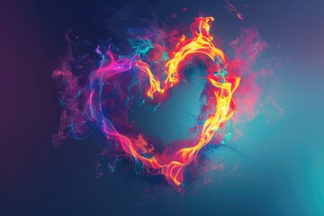 Poster - A fiery heart symbol on a bright blue background, perfect for concepts related to passion and energy