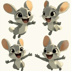 Wall Mural - Adorable Cartoon Chinchillas with Big Eyes and Happy Expressions