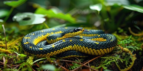 Adorable Short snouted Grass Snake Psammophis brevirostris Coiled on the Forest Floor