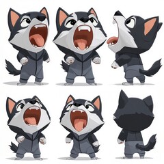 Poster - Cartoon Husky Dog Character Poses Set