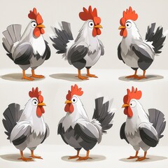 Poster - Cartoon Rooster Illustration Set