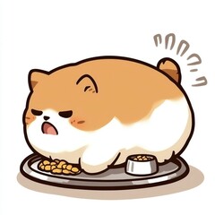 Sticker - Cute Cartoon Cat with Food Bowl