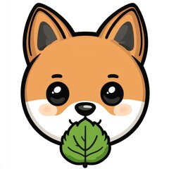 Sticker - Cute Fox Eating A Leaf Cartoon Character