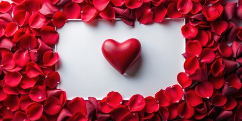 Wall Mural - Blank white paper with Valentine's Day copy space surrounded by red hearts and rose petals