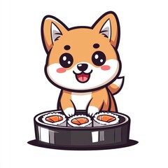 Sticker - Cute Shiba Inu Puppy with Sushi