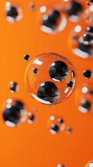 Wall Mural - Black Soap Bubbles on Orange Background, Abstract Image, Texture, Pattern, Wallpaper, Cover and Screen for Smartphone, PC, Laptop, 9:16 and 16:9 Format