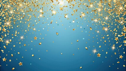 Blue flat background with elegant gold confetti scattered across, perfect for luxury events and celebrations