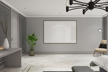 Wall Mural - 3d render of interior design bed room modern classic  style. White marble floor, gray wall and white ceiling. Set 14