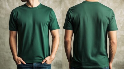 Wall Mural - Green T-Shirt Mockup, Front and Back Views