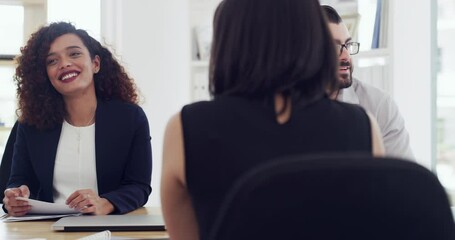 Poster - Conversation, group or business people in meeting for report, agenda discussion or sales data analysis. Project, teamwork or workers in office talking, planning or speaking of documents or paperwork