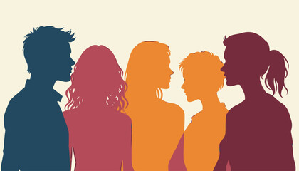 Silhouettes of five people in diverse poses against a neutral background.