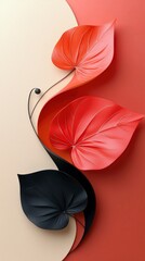 Wall Mural - Abstract Red and Black Leaf Design