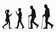 © umut hasanoglu - Silhouettes of people of different ages, walking and using canes, holding smartphones.