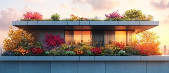 Poster - Green Rooftop with Colorful Flowers During Sunset