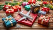 © Collection - Toy airplane surrounded by gift boxes and passports, symbolizing Christmas travel planning