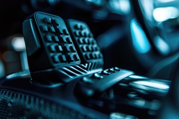 Poster - A close-up view of a keyboard in a car interior, suitable for use in a technology or travel context
