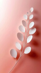 Wall Mural - White Paper Branch on Pink Background