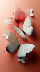 Wall Mural - Three Butterflies on Peach Background