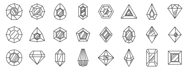 Poster - ruby rock icons set. set of different cuts of precious stones, minerals, diamonds, crystals, reflect