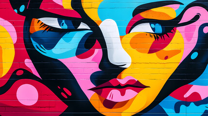 Wall Mural - A vibrant street art mural texture background, capturing the urban energy and creativity with colorful graffiti and abstract designs. Vibrant. Illustration
