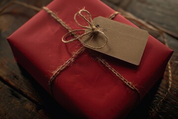 Poster - A beautifully wrapped gift with brown string and a tag, perfect for holidays or special occasions